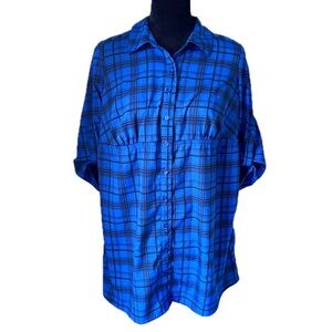 OH BABY by Motherhood Royal Blue Plaid Maternity Blouse Tunic Top Sz S
